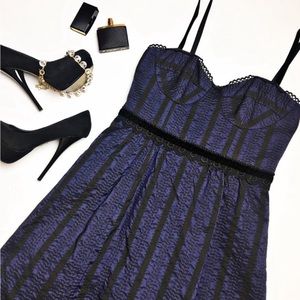 NEW Nanette Lepore Smitten Corset Dress Black Piping on Rich Deep Purple Silk